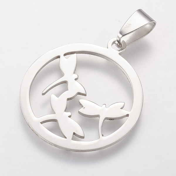 

PandaHall 304 Stainless Steel Pendants, Cut-Out, Hollow Flat Round with Dragonfly, Stainless Steel Color, 30x26x1mm, Hole: 4x8mm 304...