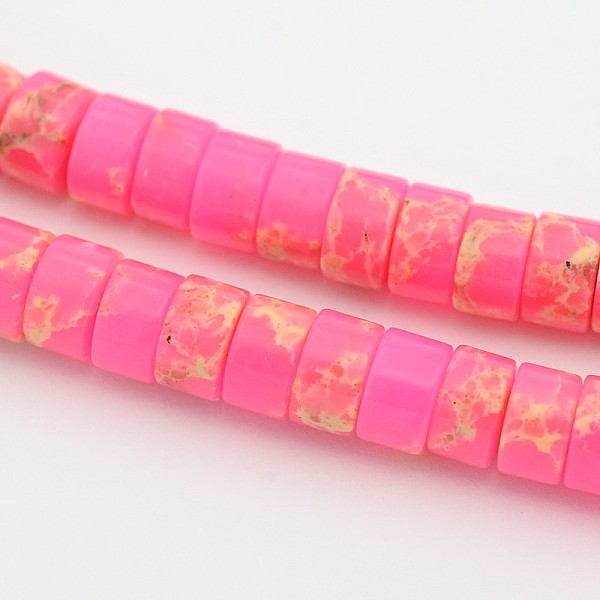

PandaHall Synthetic Imperial Jasper Beads Strands, Dyed, Heishi Beads, Flat Round/Disc, Hot Pink, 6~6.5x4mm, Hole: 0.5mm, about...