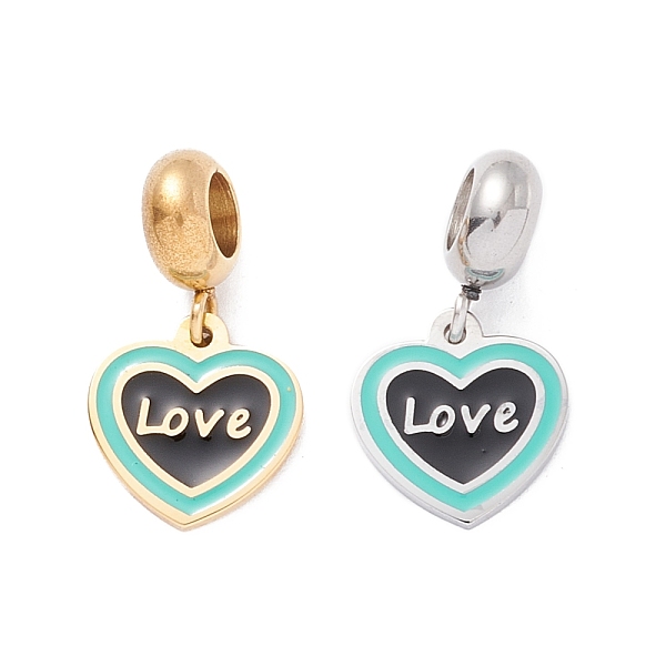 

PandaHall 304 Stainless Steel European Dangle Charms, Large Hole Pendants, with Enamel, Golden & Stainless Steel Color, Heart & Word Love..., Green