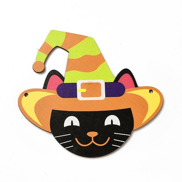 

PandaHall Single Face Printed Wood Big Pendants, Halloween Charms, Cat Shape, 137x148x3.5mm, Hole: 4mm Wood Cat Shape