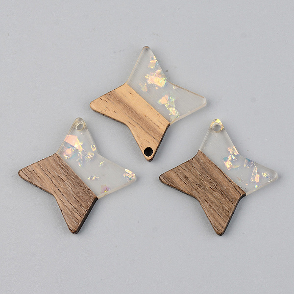 

PandaHall Transparent Resin & Walnut Wood Pendants, with Glitter Paillettes, Star, Clear, 29.5x29.5x3mm, Hole: 2mm Resin+Wood Star Clear