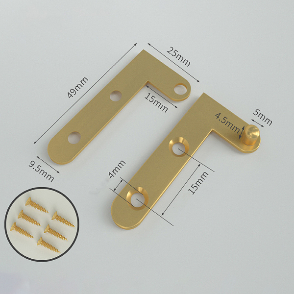 PandaHall Bress Pivot Hinges Offset Knife Hinges, Rotating Hinges, for Wardrobe Door and Table Accessories, Golden, 49x25mm Brass