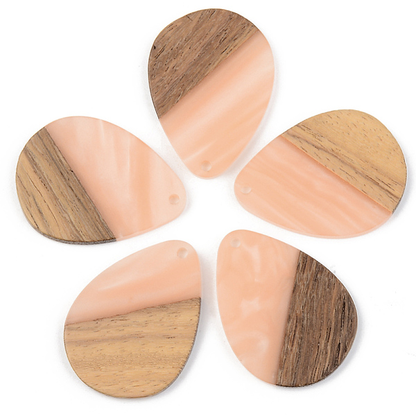 

PandaHall Opaque Resin & Walnut Wood Pendants, Teardrop, Light Salmon, 35.5x26x3mm, Hole: 2mm Resin+Wood Teardrop Red
