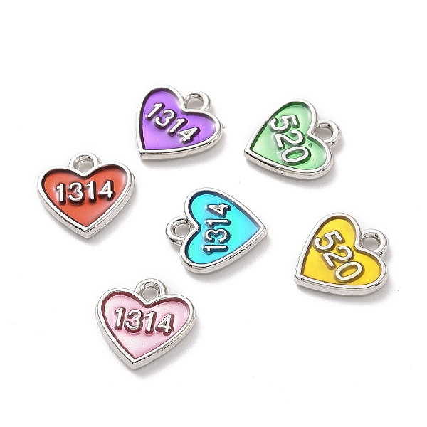PandaHall Valentine's Day Alloy Enamel Pendants, Heart with Number 520 & 1314, Mixed Color, Platinum, 11x11x1.5mm, Hole: 1.6mm Alloy+Enamel...