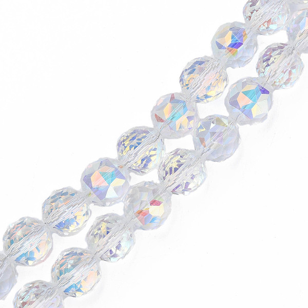 

PandaHall Electroplate Transparent Glass Beads Strands, Faceted, Round, Clear AB, 12x11mm, Hole: 1.2mm, about 50pcs/strand, 22.05 inch(56cm)..., White