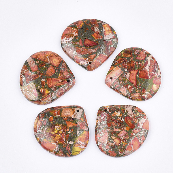 

PandaHall Synthetic Gold Line Regalite/Imperial Jasper/Sea Sediment Jasper Pendants, Dyed, teardrop, Orange, 40.5x40.5x7mm, Hole: 1.2mm...