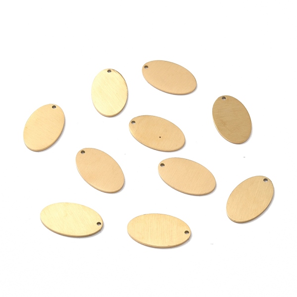 

PandaHall Ion Plating(IP) 304 Stainless Steel Pendants, Double Side Drawbench, Stamping Blank Tag, Oval, Golden, 18.5x11.5x1mm, Hole: 1mm...