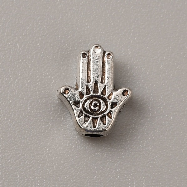 

PandaHall Tibetan Style Alloy Beads, Hamsa Hand with Eye, Antique Silver, 9x7.5x3mm, Hole: 1.6mm Alloy Others