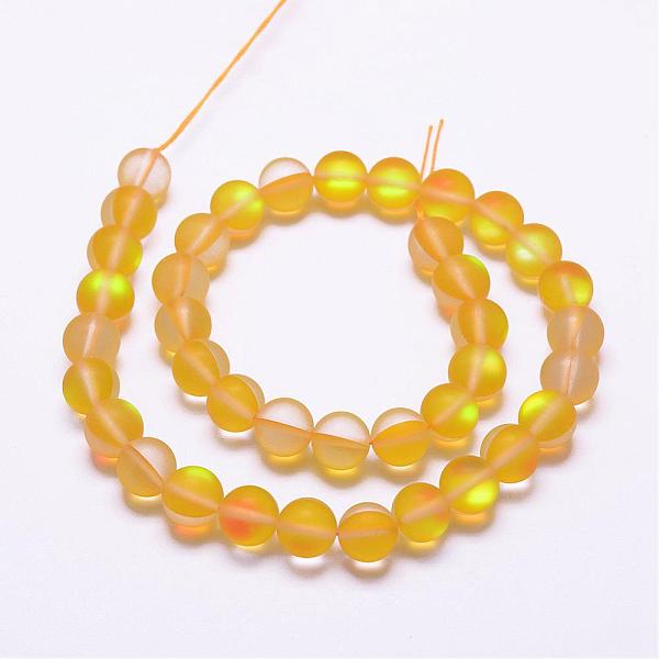 

PandaHall Synthetic Moonstone Beads Strands, Holographic Beads, Half AB Color Plated, Frosted, Round, Dyed, Gold, 10mm, Hole: 1mm, about...
