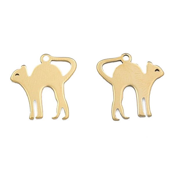 

PandaHall Ion Plating(IP) 201 Stainless Steel Charms, Halloween Style, Cat, Real 18K Gold Plated, 14.5x14.5x1mm, Hole: 1mm 201 Stainless...