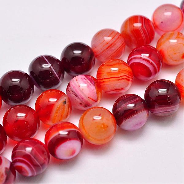 

PandaHall Natural Striped Agate/Banded Agate Bead Strands, Dyed & Heated, Round, Grade A, FireBrick, 10mm, Hole: 1mm, about 39pcs/strand..., Red