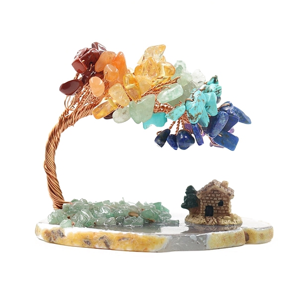 

PandaHall 7 Chakra Gemstone Tree Ornaments, Resin Home Display Decorations, 90x60x80mm Mixed Stone Tree