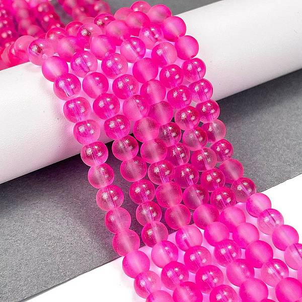 

PandaHall Frosted Transparent Glass Bead Strands, with Gold Powder, Round, Magenta, 6mm, Hole: 1mm, about 146pcs/strand, 31.02''(78.8cm)..., Pink