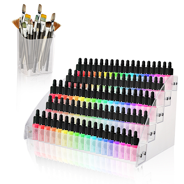 

PandaHall Globleland 1 Set 5-Tier Transparent Acrylic Nail Polish Organizer and 1Pc 3 Compartments Plastic Pen Storage Box, Essential Oil..., Clear