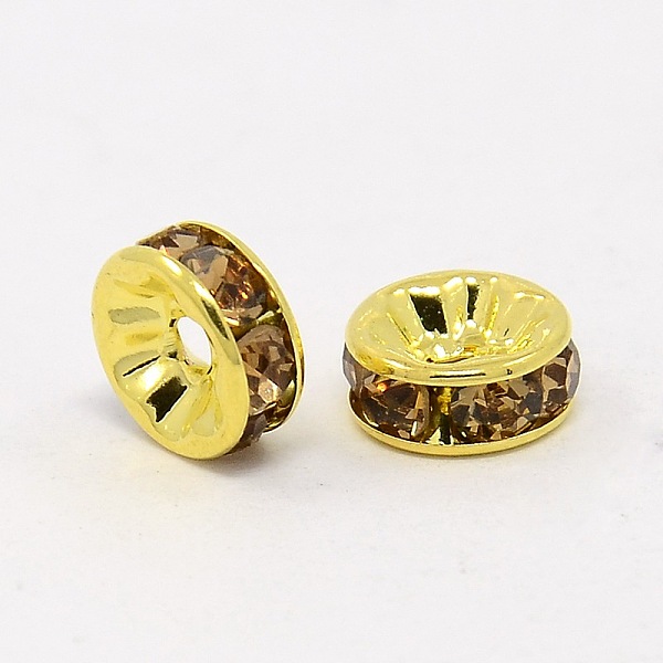 

PandaHall Brass Grade A Rhinestone Spacer Beads, Golden Plated, Rondelle, Nickel Free, Lt.Col.Topaz, 5x2.5mm, Hole: 1mm Brass+Rhinestone..., Gold