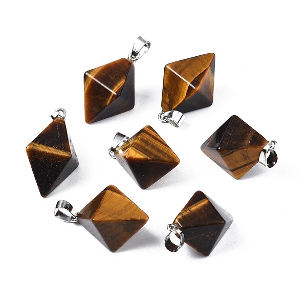 

PandaHall Natural Tiger Eye Pendants, with Platinum Plated Iron Findings, Bicone, 28~29.5x20x20mm, Hole: 4~5x6.5~7mm Tiger Eye Bicone