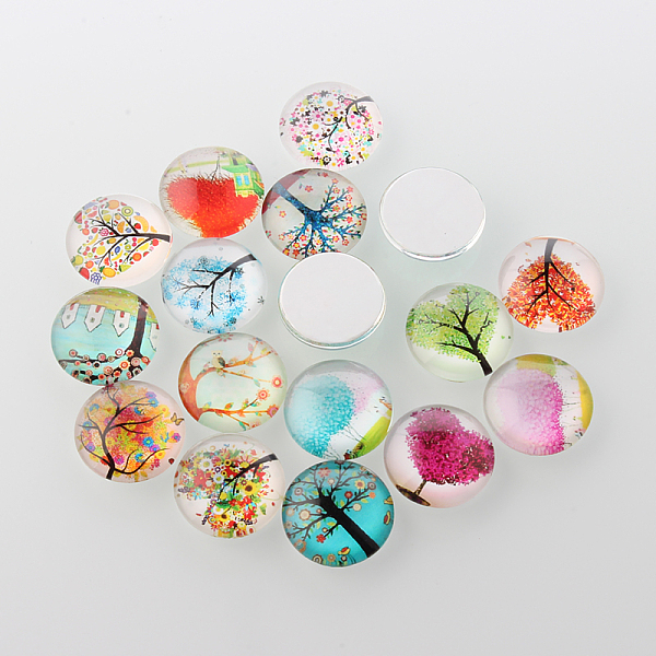 

PandaHall Tree of Life Printed Half Round/Dome Glass Cabochons, Mixed Color, 10x4mm Glass Half Round Multicolor