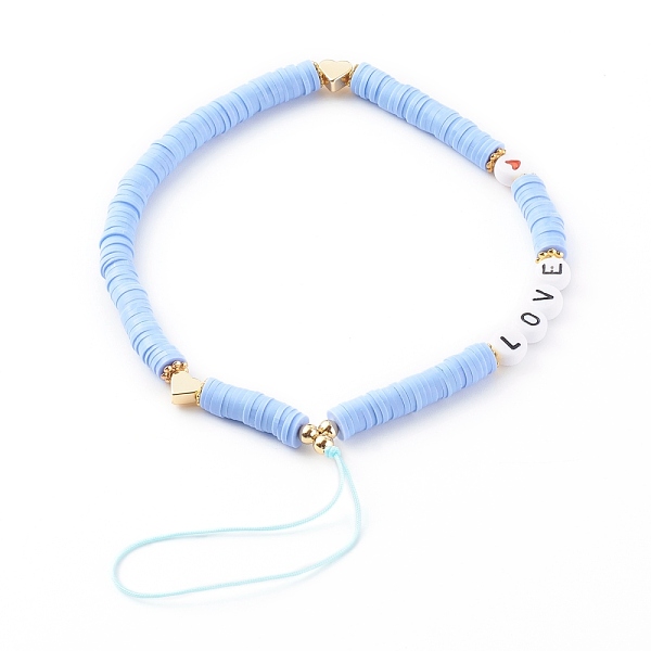 

PandaHall Polymer Clay Heishi Beaded Mobile Straps, Telephone Jewelry, with Acrylic Enamel Beads and Brass Beads, Word Love, Golden, Light...