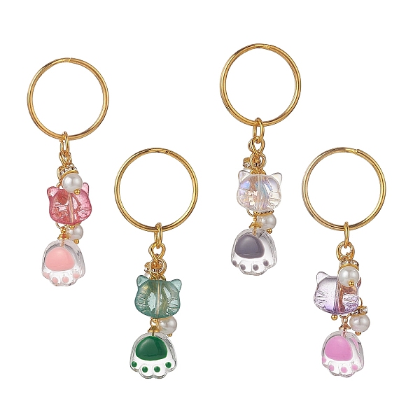 

PandaHall Transparent Glass Keychain, with Glass Beads and Iron Split Key Rings & Rhinestone Beads, Mixed Color, 6.9cm Glass Cat Shape..., Multicolor