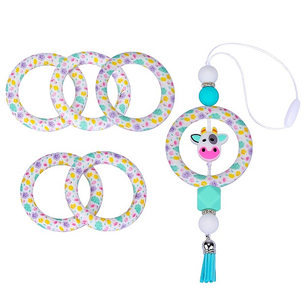 

PandaHall 5Pcs Ring Food Grade Eco-Friendly Silicone Beads, Chewing Beads For Teethers, DIY Nursing Necklaces Making, Colorful, 65x9.5mm..., Multicolor