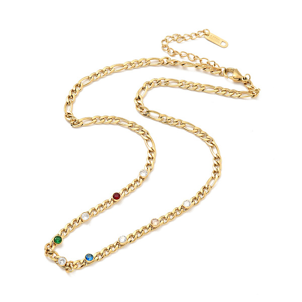 

PandaHall Ion Plating(IP) 304 Stainless Steel Figaro Chains Necklace with Rhinestone for Women, Golden, 16.26 inch(41.3cm) Rhinestone..., Multicolor