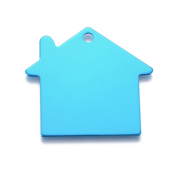 PandaHall Pet Aluminium Pendants, Stamping Blank Tag, House, Deep Sky Blue, 35x38x1mm, Hole: 3mm Aluminum Building Blue