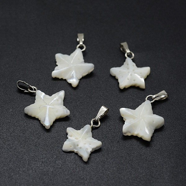 

PandaHall Shell Pendants, with Brass Findings, Star, Platinum, 18~19x14~15x3~5mm, Hole: 2x5mm Shell Star