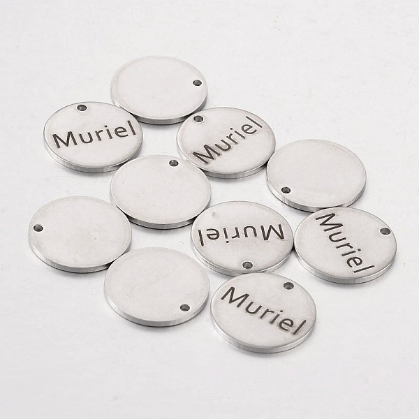 

PandaHall Stainless Steel Pendants, Flat Round with Word Muriel, Stainless Steel Color, 15x1mm, Hole: 1.3mm Stainless Steel Flat Round