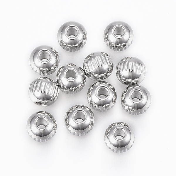

PandaHall 304 Stainless Steel Beads, Round with Vertical Stripes, Stainless Steel Color, 5x4mm, Hole: 1.2mm 304 Stainless Steel Round