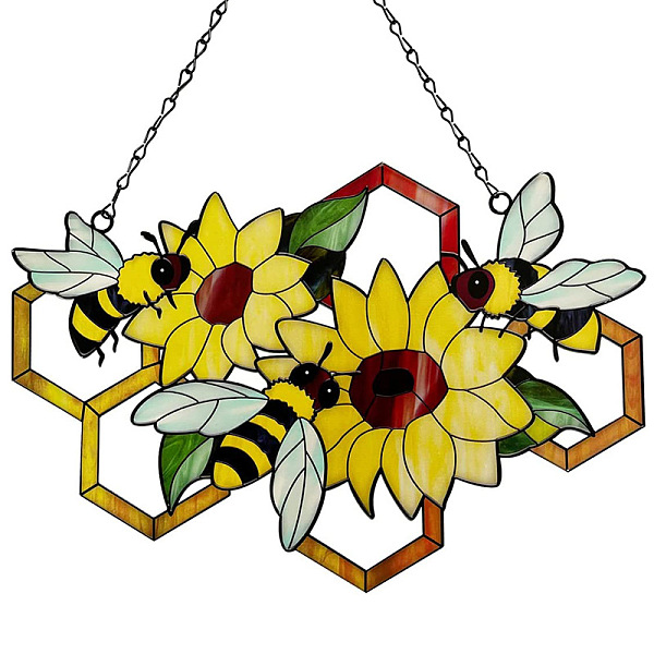 

PandaHall Flower Acrylic Wall Hanging Decoration, for Garden Home Decoration, Bees, 200x150mm Acrylic Bees Yellow