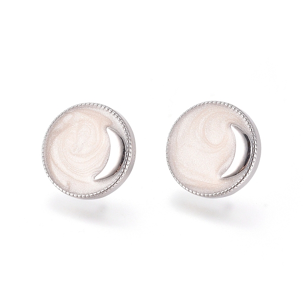 

PandaHall Real 18K Gold Plated Brass Stud Earring Findings, with Loop, Enamel and Ear Nuts, Flat Round with Moon, White, 14mm, Hole: 1mm...