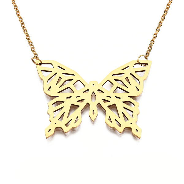 

PandaHall 201 Stainless Steel Pendant Necklaces, with Cable Chains, Butterfly, Golden, 17.7 inch(45cm), 2mm, Butterfly: 29x39.5x1mm 201...