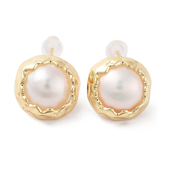 

PandaHall Half Round Natural Pearl Stud Earrings with Brass Findings and 925 Sterling Silver Pins, Real 14K Gold Plated, 14mm Pearl Half...