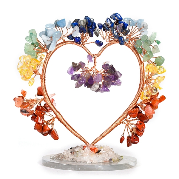 

PandaHall Natural Mixed Stone Chips Heart Tree Decorations, Copper Wire Feng Shui Energy Stone Gift for Women Men Meditation, 150x150mm...