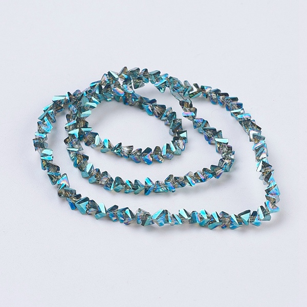 

PandaHall Electroplate Glass Beads Strands, Full Rainbow Plated, Faceted, Triangle, Dark Cyan, 3x4x3mm, Hole: 1mm, about 149pcs/strand, 13.3...
