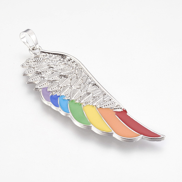 

PandaHall Alloy Enamel Big Pendants, Wing, Colorful, Platinum, 65x23x2.5mm, Hole: 5x8mm Alloy+Enamel Wing