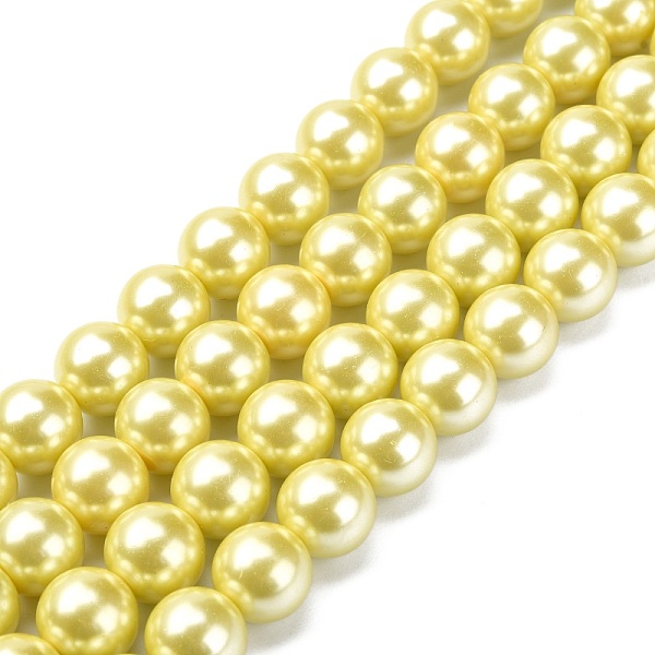 PandaHall Eco-Friendly Glass Pearl Bead Strands, Round, Dyed, Cotton Cord Threaded, Pale Goldenrod, 12mm, Hole: 1.2~1.5mm, about...