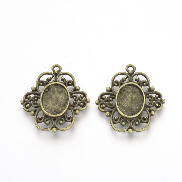 

PandaHall Tibetan Style Alloy Pendant Cabochon Settings, Flower, Antique Bronze, Tray: 14x10mm, 31x28x2mm, Hole: 2mm Alloy Flower