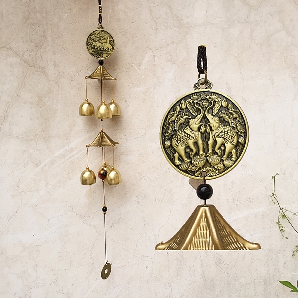 

PandaHall Lucky Wind Chime, Brass Windbell for Home Patio Outdoor Garden Hanging Decoration, Elephant, 580~600mm Brass Elephant