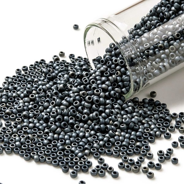 

PandaHall TOHO Round Seed Beads, Japanese Seed Beads, (612) Matte Color Gun Metal, 11/0, 2.2mm, Hole: 0.8mm, about 5555pcs/50g Glass Black