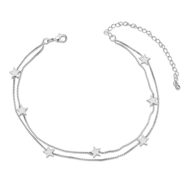 

PandaHall SHEGRACE Brass Multi-Strand Anklets, with Epoxy Resin and Box Chains, Star, White, Platinum, 8-1/4 inch(21cm) Resin White