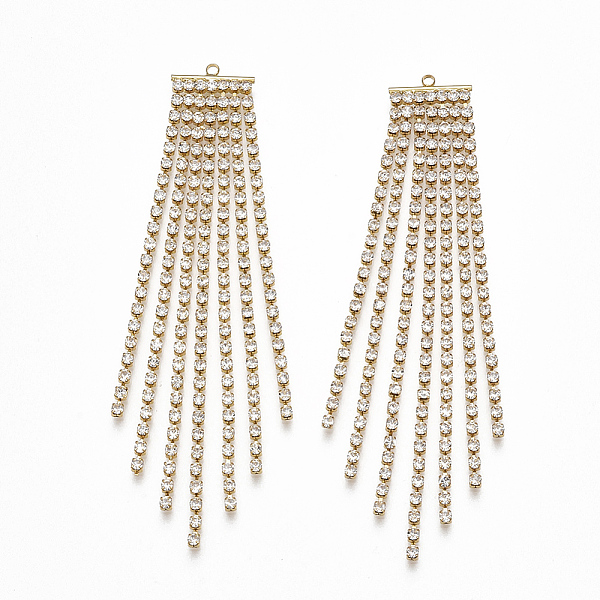 

PandaHall Brass Cubic Zirconia Big Chain Tassel Pendants, Clear, Real 18K Gold Plated, 90x14.5x2mm, Hole: 1.4mm Brass Clear