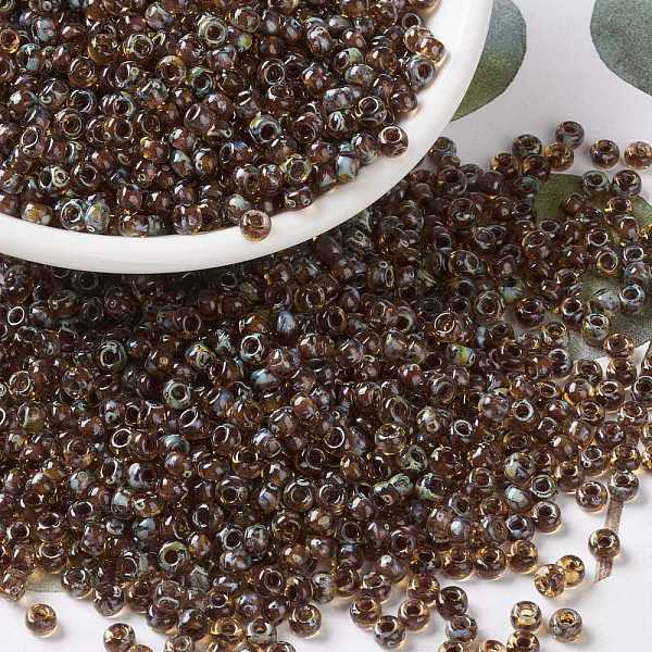 

PandaHall MIYUKI Round Rocailles Beads, Japanese Seed Beads, 8/0, (RR4501) Transparent Light Topaz Picasso, 8/0, 3mm, Hole: 1mm, about..., Brown