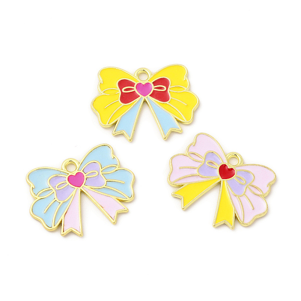 

PandaHall Rack Plating Alloy Pendants, with Enamel, Cadmium Free & Nickel Free & Lead Free, Bowknot Charm, Light Gold, Mixed Color..., Multicolor
