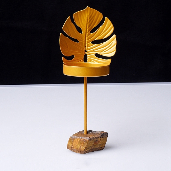 

PandaHall Rough Raw Natural Tiger Eye Base Candle Holder, Leaf Candlesticks for Wedding Decoration, Tray: 55mm Tiger Eye Leaf