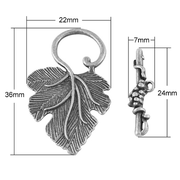 

PandaHall Alloy Toggle Clasps, Cadmium Free & Nickel Free & Lead Free, Leaf, Antique Silver, Toggle: 36x22x4.5mm, Hole: 1.5mm, Bar...