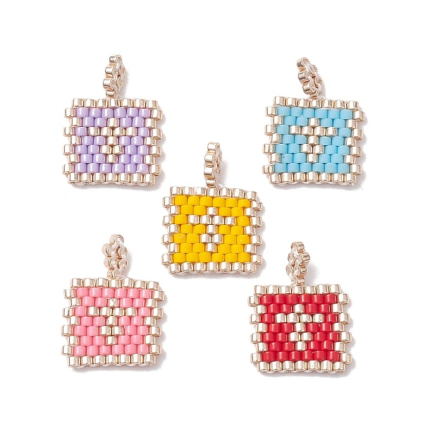 

PandaHall Handmade MIYUKI Round Rocailles Seed Beads, Loom Pattern, Rectangle Pendants, Mixed Color, 17.5x13.5x1.5mm, Hole: 1.2mm Glass..., Multicolor