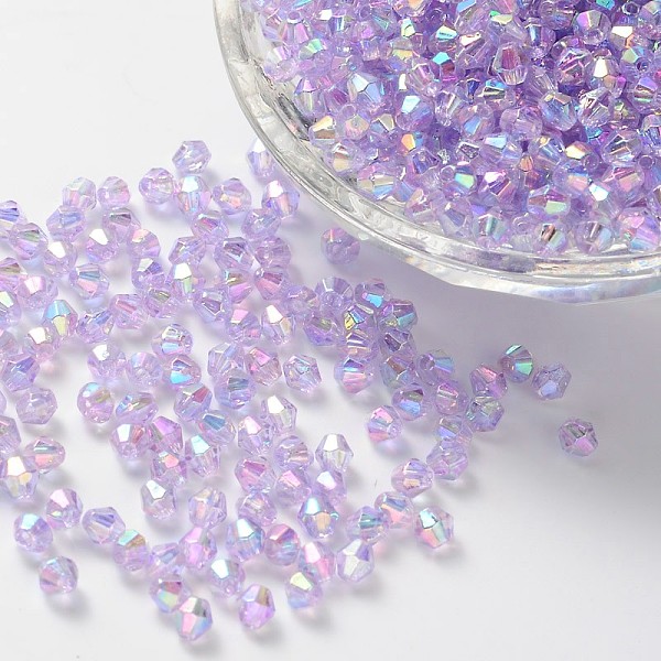 

PandaHall Bicone AB Color Plated Eco-Friendly Transparent Acrylic Beads, Lilac, 4x4mm, Hole: 1mm, about 16600pcs/500g Acrylic Bicone Purple