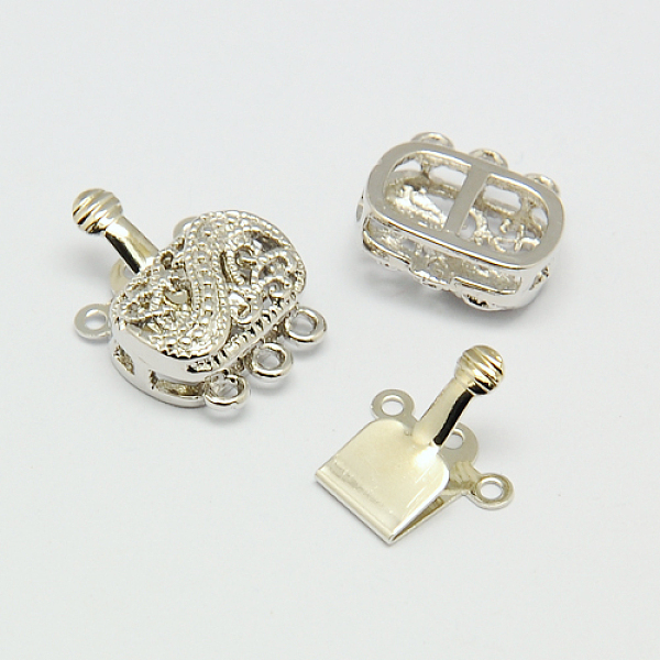 

PandaHall Brass Multi-Strand Box Clasps, Nickel Free, Rectangle, Platinum, 16~19x14x6mm, Hole: 2mm Brass Rectangle