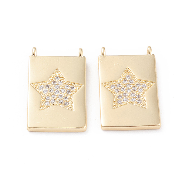 

PandaHall Brass Micro Pave Clear Cubic Zirconia Pendants, Long-Lasting Plated, Rectangle with Star, Real 18K Gold Plated, 22x13x2mm, Hole...